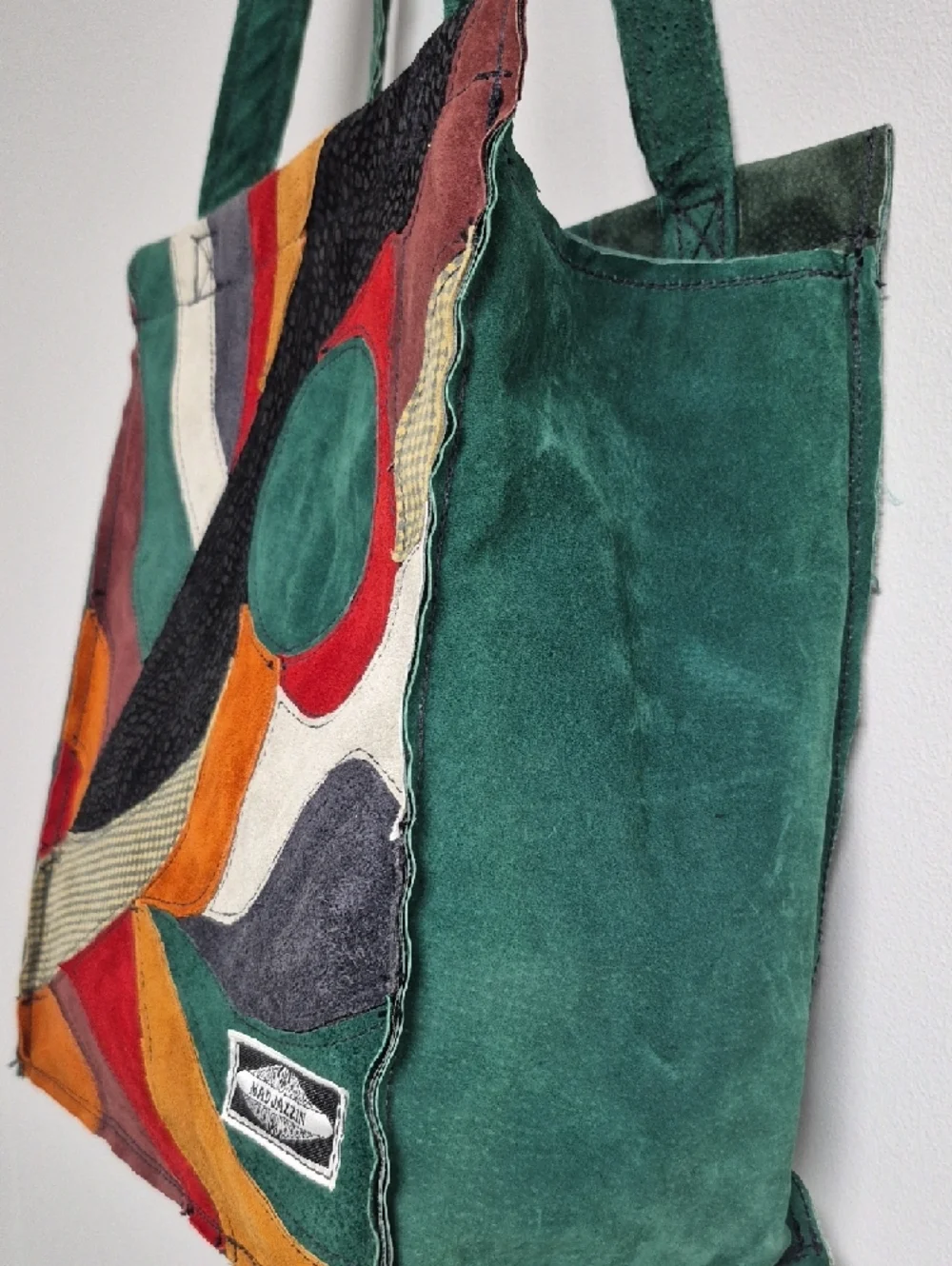 Mad JAZZIN Green MultiColor Leather Patchwork Tote Bag With Straps One Of A Kind - Picture 4 of 13